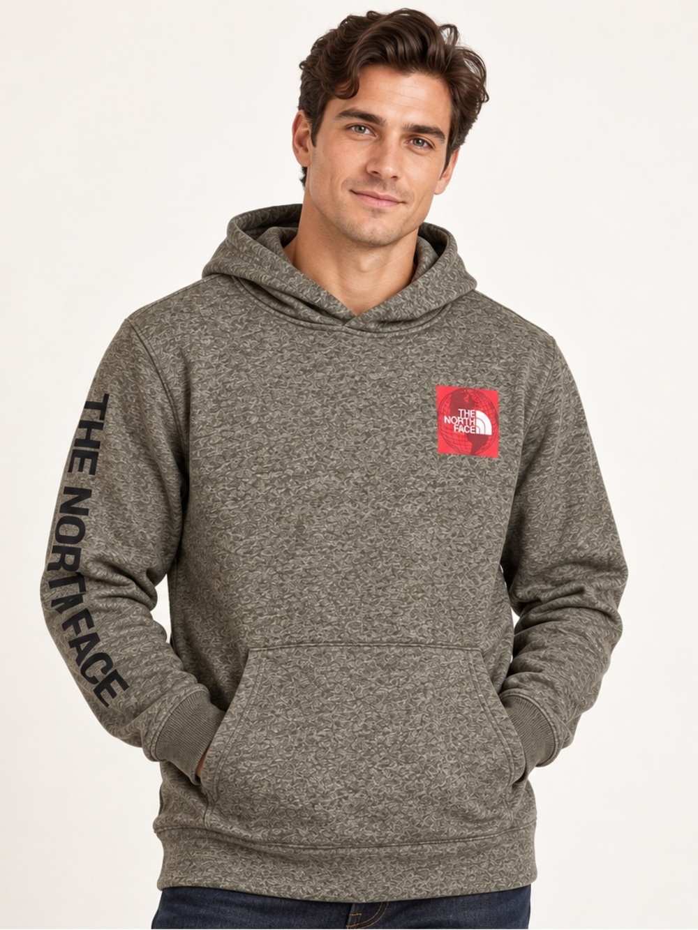 The North Face Men’s M Olive Heather Graphic Hoodie Globe Logo Pullover